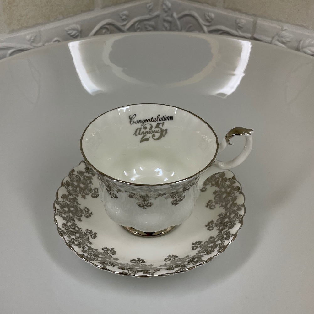 Royal Albert bone china, cup, and saucer.   25th wedding anniversary.